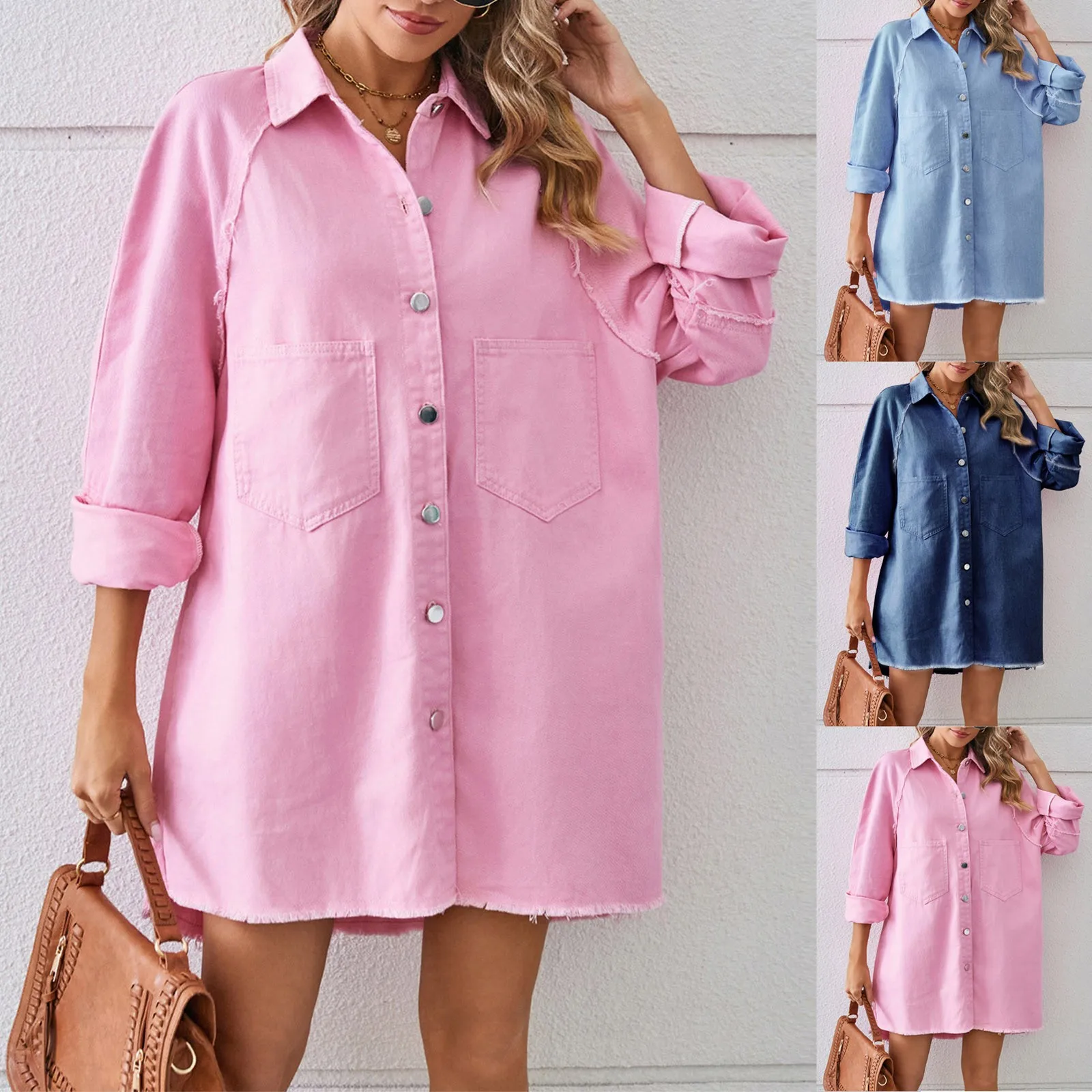 

Женская модная повседневная однотонная винтажная Потертая джинсовая Свободная Повседневная рубашка с длинным рукавом простая элегантная женская рубашка 국인 뷰 은