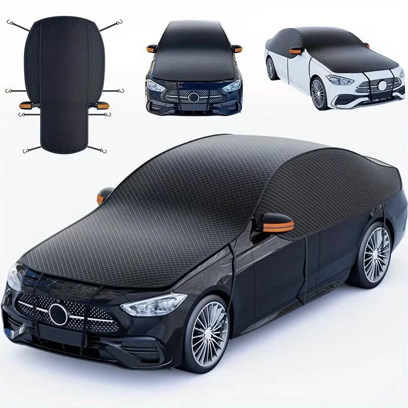 Car Half Cover Windshield Snow Cover Anti-UV Sun Shade Waterproof Dustproof Frost Guard Winter Summer Universal Protection - 2