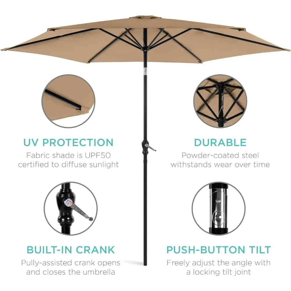10ft Outdoor Steel Polyester Market Patio Umbrella w/Crank, Easy Push Button, Tilt, Table Compatible - Tan 5