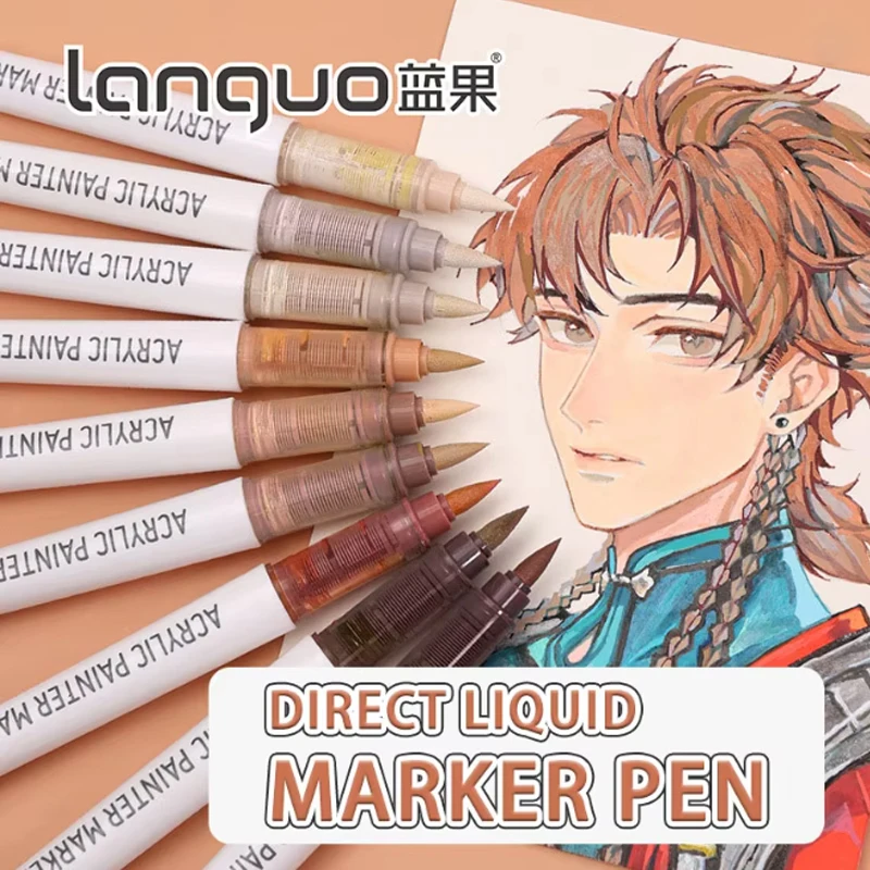 Languo 9pcs/box 소프트 브러쉬 아크릴 마커 펜 세트, DIY 손으로 그린, 페인트 아트 마커 펜, 학생 그래피티 아크릴 페인트 펜, M720