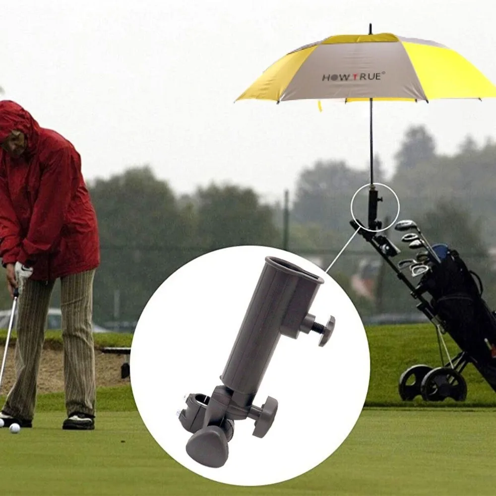 Description Picture 4 of itemNew Plastic Golf Umbrella Holder Accessory Universal Black Trolley Umbrella Clip Adjustable Stand Clamp Golf Accessory