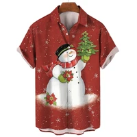 Snowman Christmas Tree Claus Santa Presents Ice Bear Mens Hawaiian Shirt 3d Print Short Sleeved Top Beach Party Clothes Loose 1