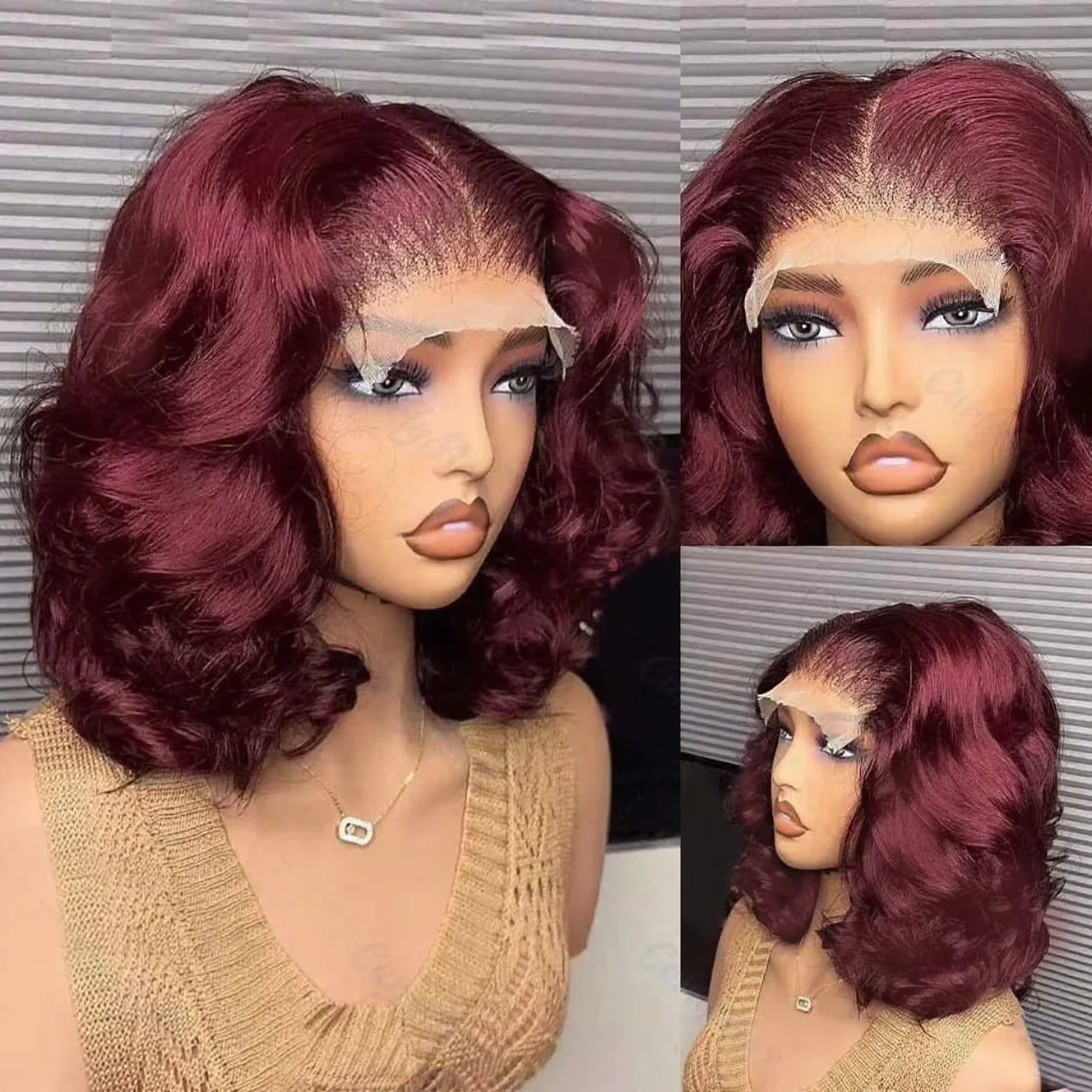 250 Dichte 99J Burgund Körperwelle Bob Perücke Echthaar 13x4 HD Lace Frontal Perücke Rot gefärbt 7x5 leimlose Perücke Echthaar für Frauen – Detail 7