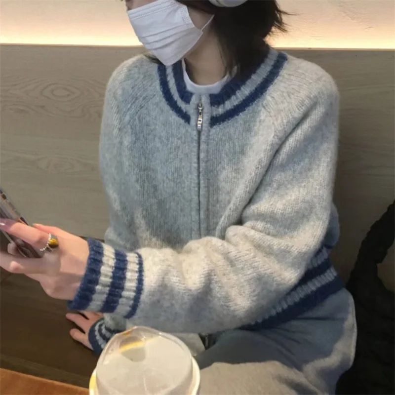 

Кардиган женский Универсальный трикотажный, повседневный свободный свитер, однотонный кардиган на двойной молнии, E1047, весна-лето