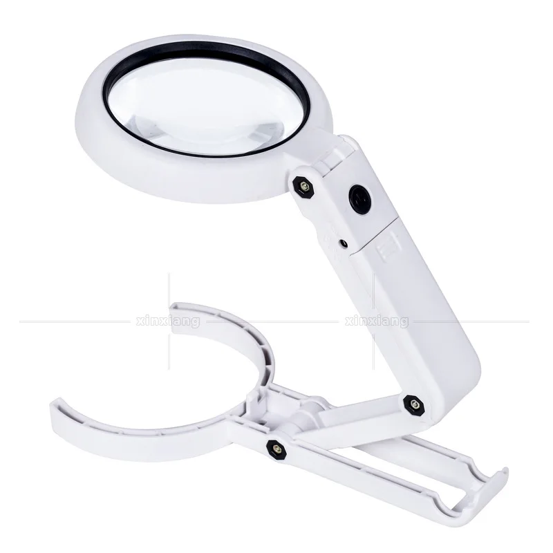 5X/10X Magnifying Glass with 8 LED Light Foldable Stand Desk Reading for Jewelry Appraisal Reading Repair