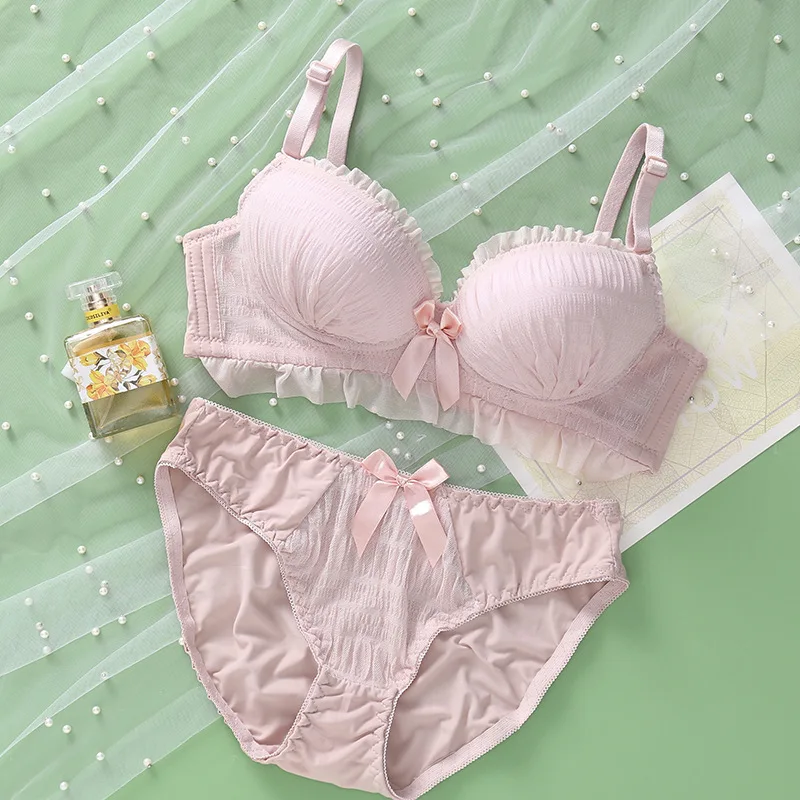 New Sexy Japense Fashion Bra Set Women'S Lovely Underwear Set Sexy Skinny Backless Underwear Set Reggiseno Wireless Lingerie Rosa