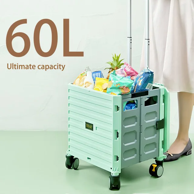 Piknik Bevásárlókosár Szupermarket Hordozható Összecsukható Élelmiszerbolt 360 Fokos Univerzális Kerék Műanyag Kocsi Kültéri Tároló - Image 2