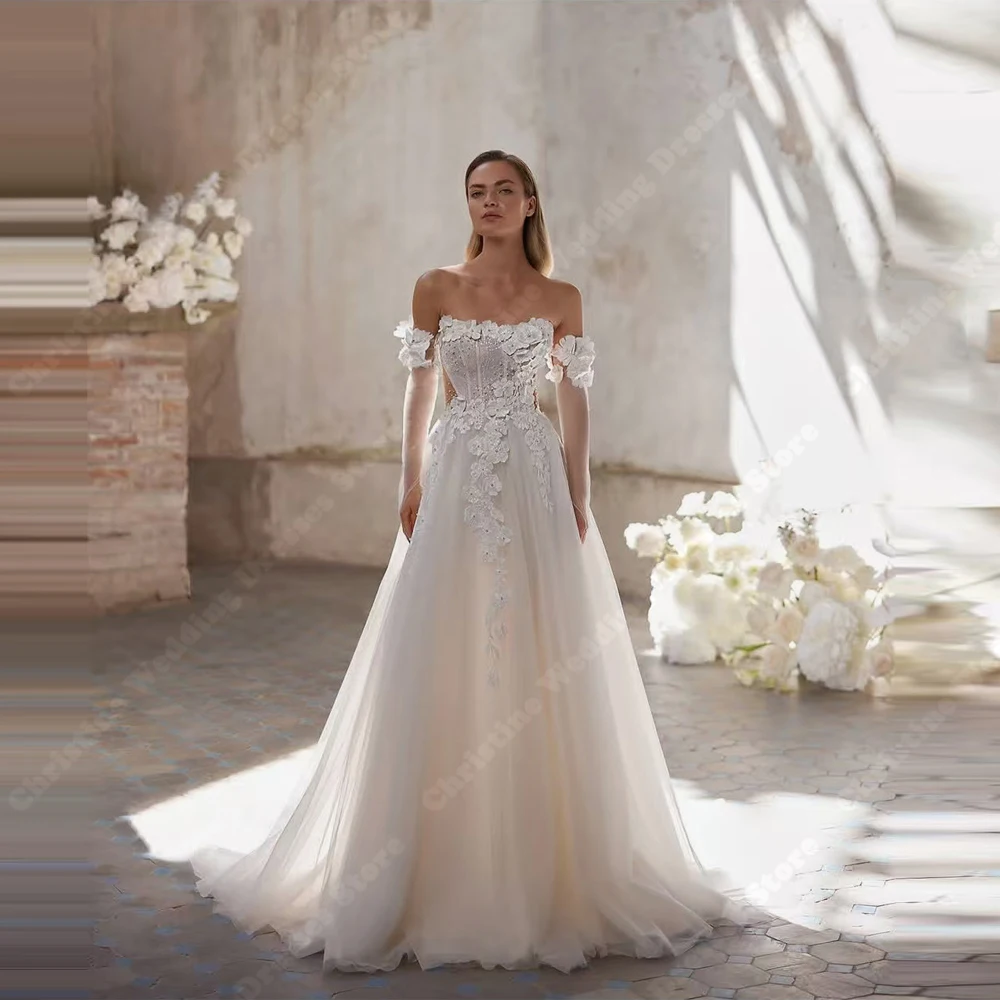 2025 Sexy Wedding Dresses Elegant A-Line Bridal For Guest Lace Sleeveless Latest launched Without Gloves Women Robes Customized 3