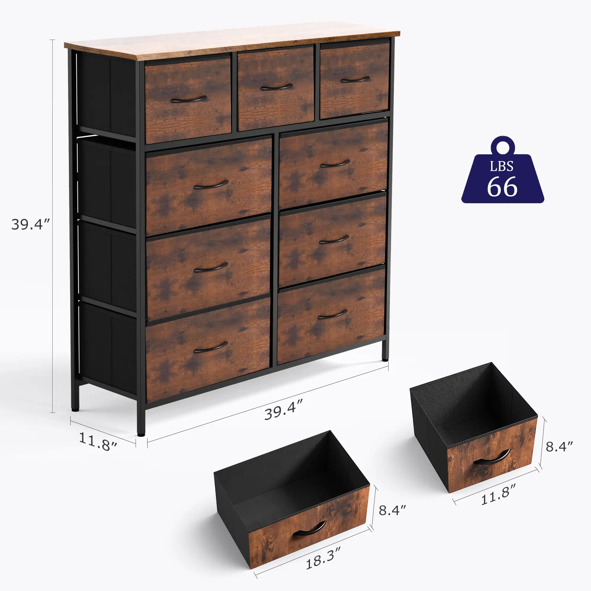 9 Drawer Dresser, Wide Chest Of Drawers Nightstand Storage Tower Storage Dresser Fabric Dresser With Wood Top 4