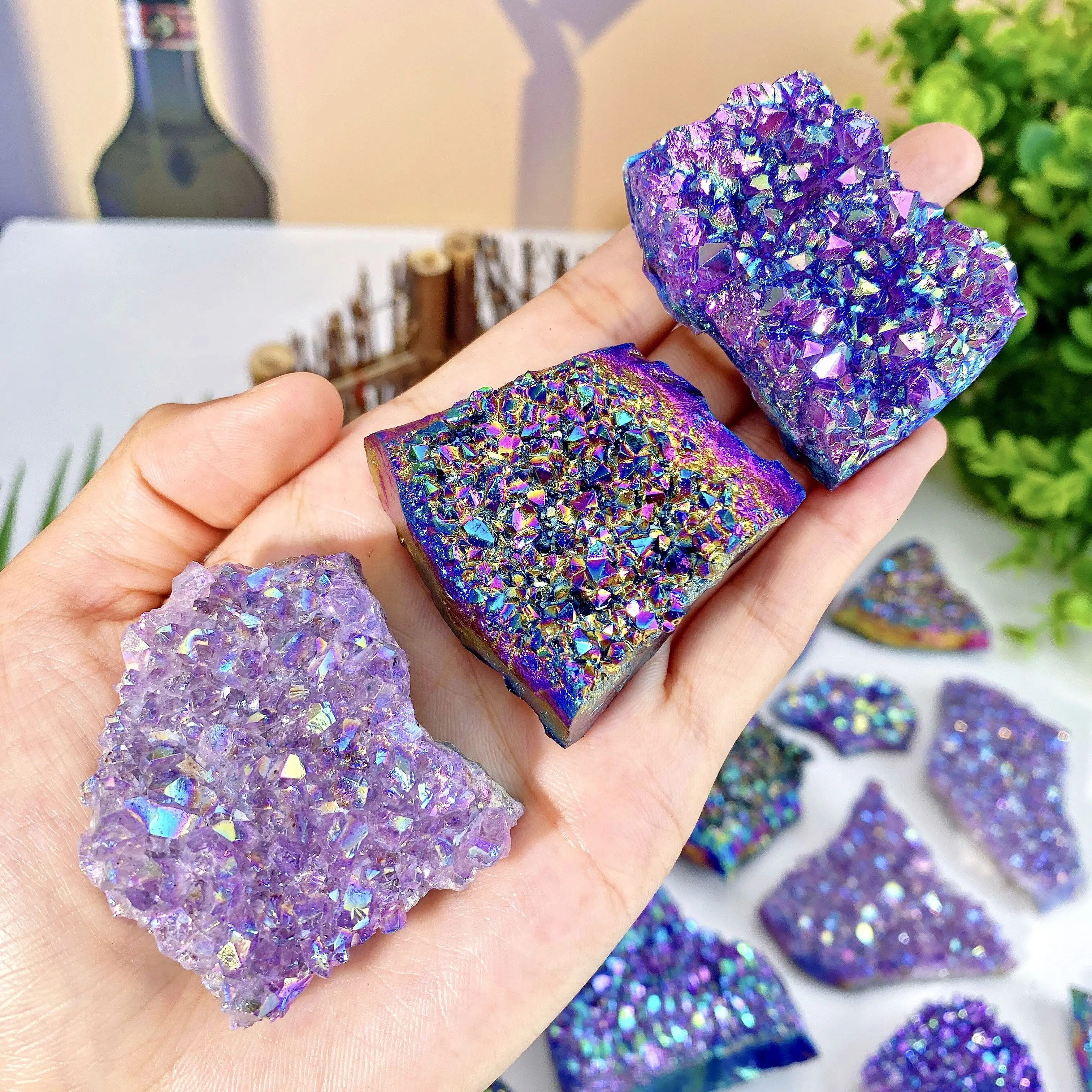 Random 1PC High Quality Colorful Aura Amethyst Clusters Crystal Natural ...