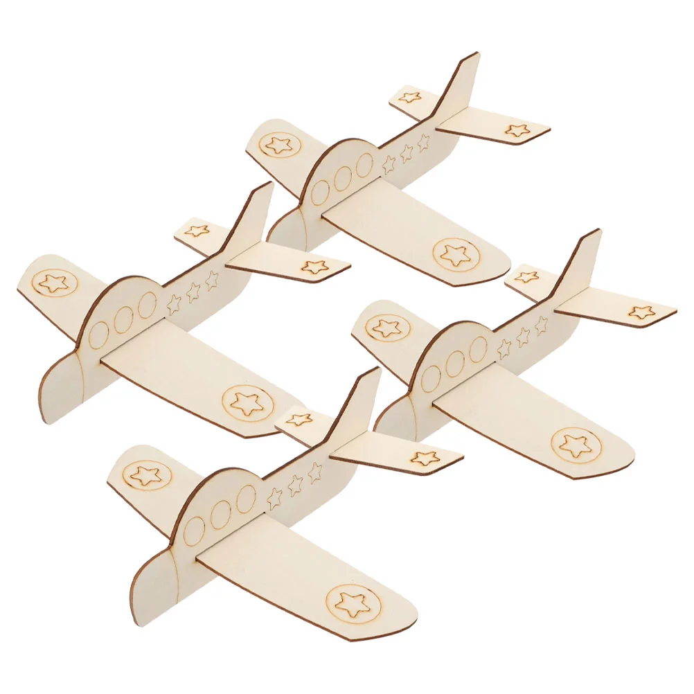 4 Pcs Coloring Toys Wood Airplane Decors Unfinished For DIY Wooden The Airplanes Crafts Kids Painting Graffiti Puzzle