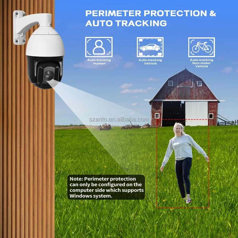 SUNBA 양방향 오디오 25배줌 5MP PoE+ 장거리 IR 최대 1000피트 자동 추적 PTZ IP 카메라 실외 고속 돔형 보안 카메라