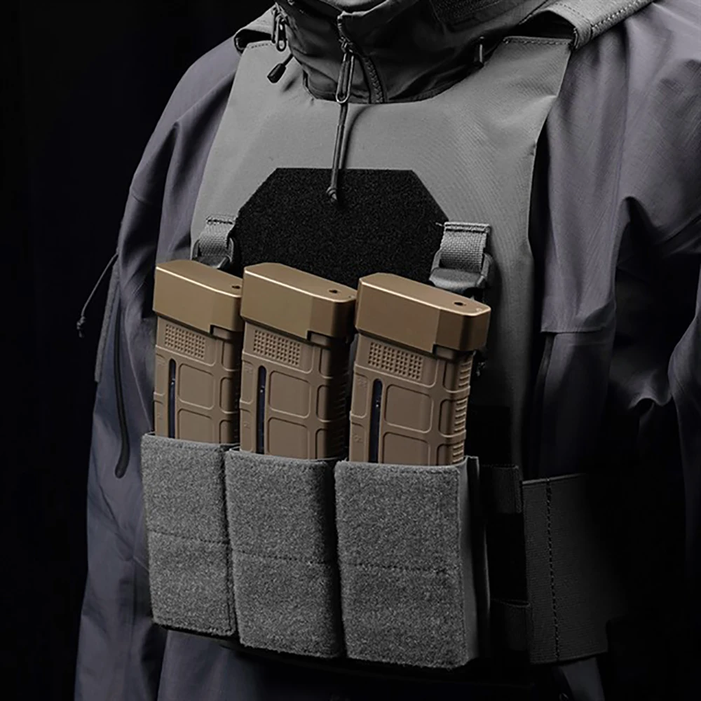 Tactical Triple Magazine Pouch Hook Loop Panel For 5.56 7.62 Mag Pouches Krydex For Hunting Vest Chest rig Airsoft Accesories