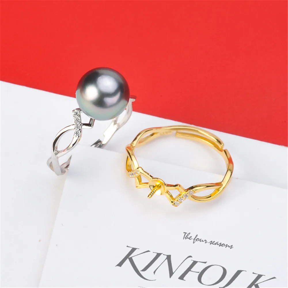 

DIY Pearl Accessories S925 Sterling Silver Exquisite Pearl Jade Ring Adjustable for 8-10mm Beads