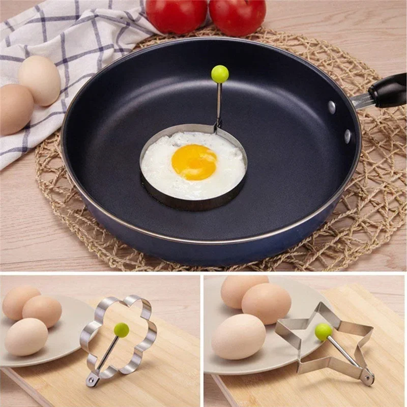 Stainless Steel Round/Heart/Flower/Five-Pointed Star And Mouse Shaped Egg Mold Ring Kitchen Utensil egg mold stainless steel ring egg ring 1/5PCS