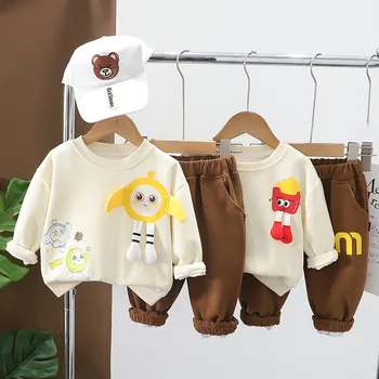 Autumn Korean Toddler Boys 2PCS Clothes Set Cartoon Printed Sweatshirts Letter Cotton Sweatpants Suit Kids Boys Outfits 2