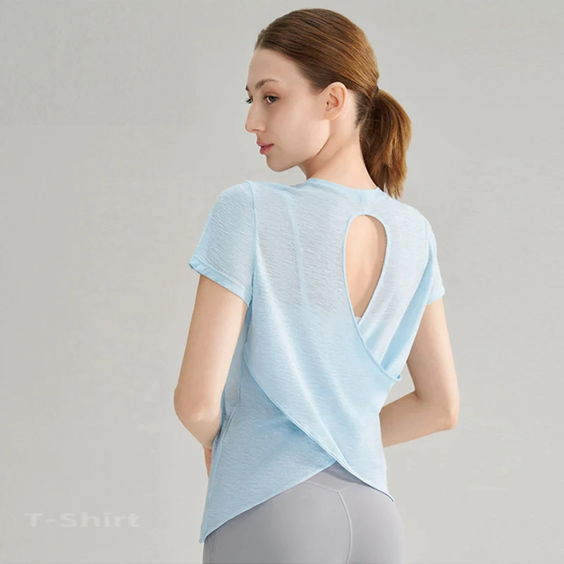 Bamboo Yarn Hollow Back Sports T-shirt Yoga Clothes Tops Running Speed Drying Fitness Clothes Short-sleeved Shirt