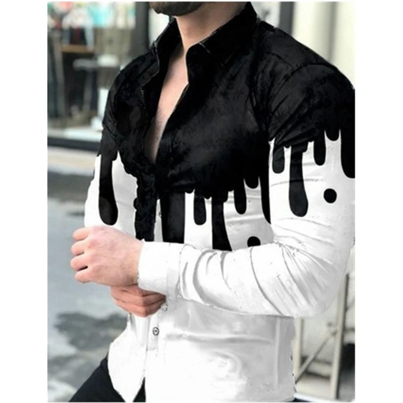 남성용 턴다운 칼라 단추 셔츠, 캐주얼 퀵샌드 프린트 긴팔 상의, 무도회 가디건, 2023 신상 패션