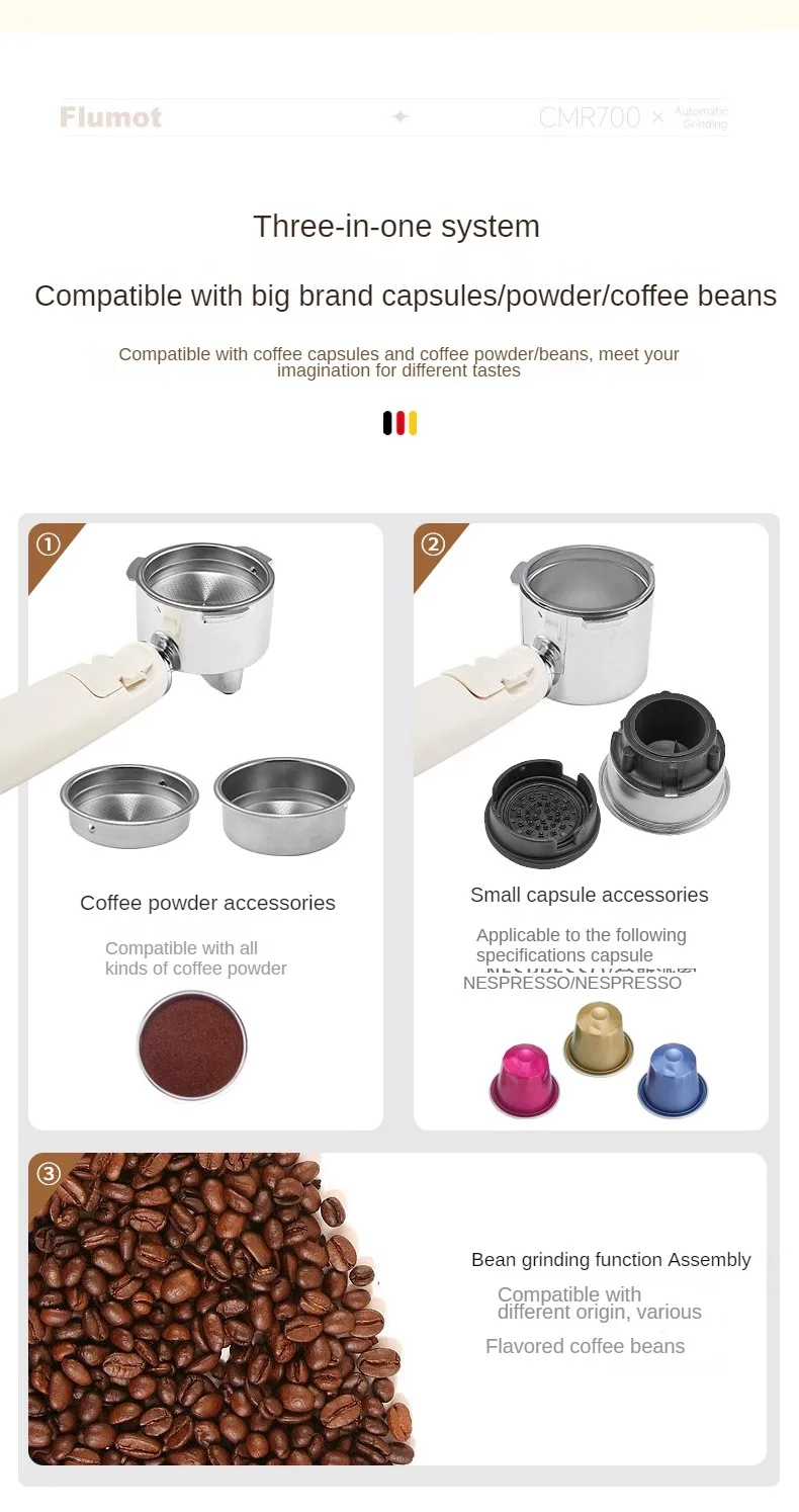 Description Picture 5 of itemItalian Coffee Machine 220V Household Small Commercial Full & Semi Automatic Applicable Nestle Capsule with Grinding Integrated