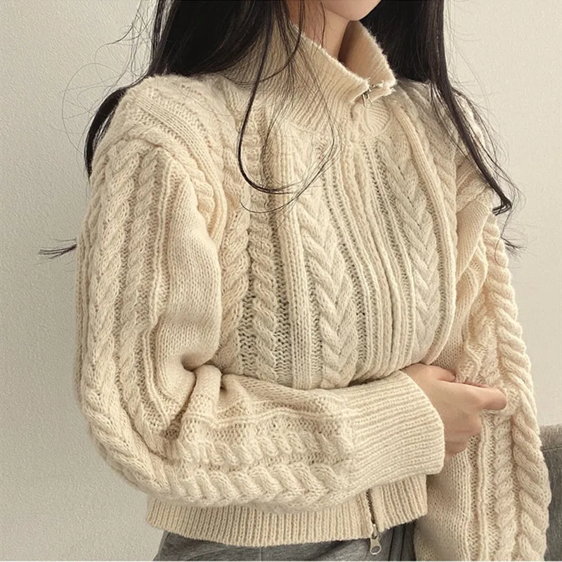 Women Knitted Long Sleeve Cardigan Sweater for Autumn Winter