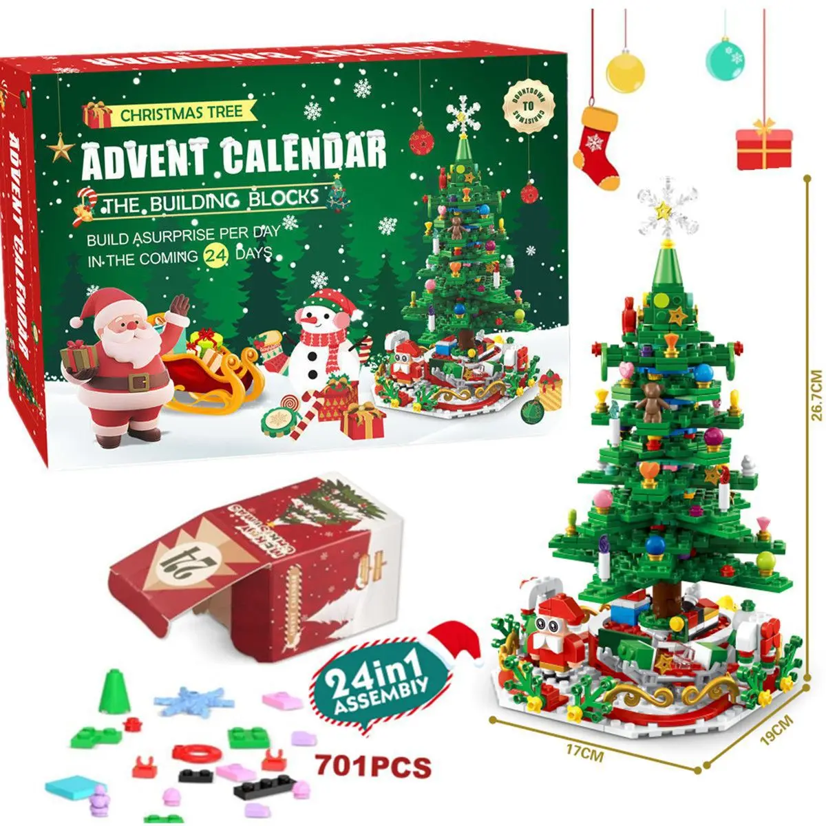 Festive Christmas Train Advent Calendar Gift Box with 24-Day DIY Surprise Bricks