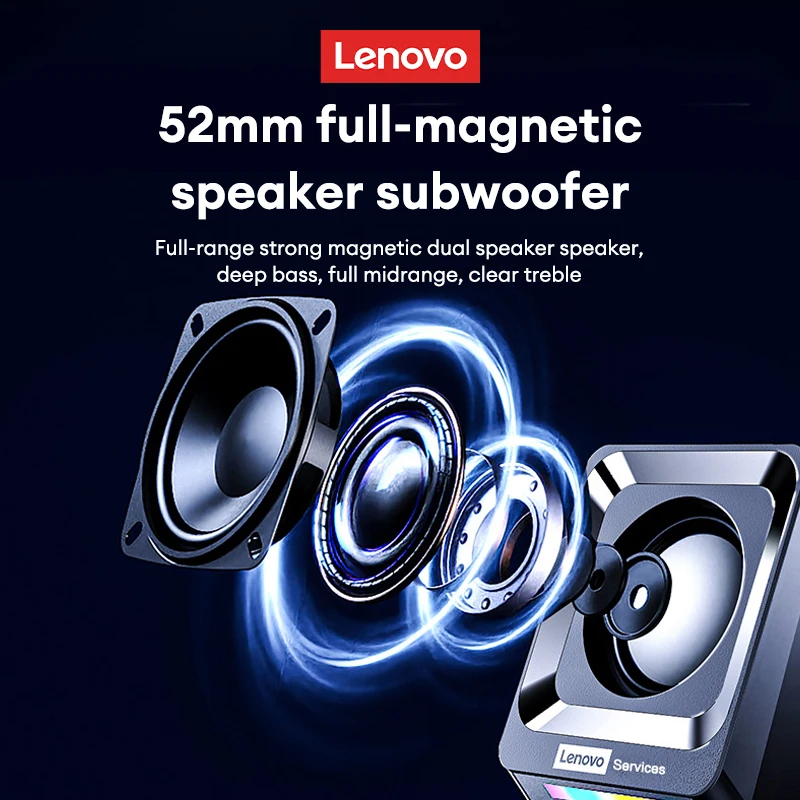 Lenovo A01 Computer Speakers Sound Box Wireless Bluetooth Surround Heavy Bass Loudspeaker Mini Portable with LED Light Subwoofer 5
