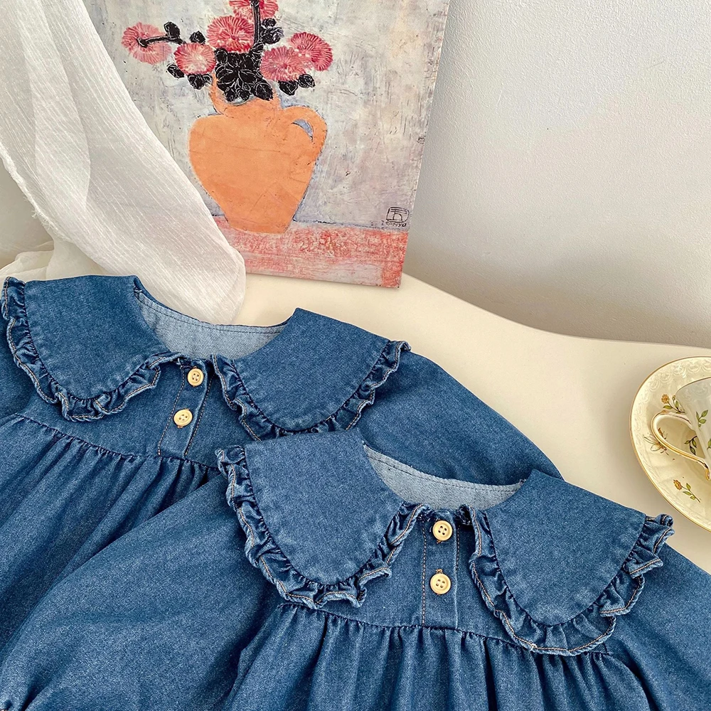 Denim Baby Girls Bodysuit Peter Pan Collar One Piece