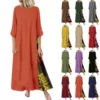 New Summer Fashion V-neck Printed Dress Women's Solid Color Pocket Casual Minimalist Beach Long Dress 1