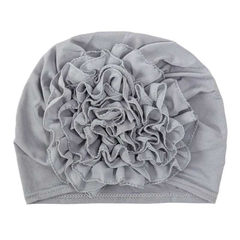 KepaHoo Solid Color Chiffon Flowers Turban Hijabs Fashion Ladies Head Wraps Muslim Hats Breathable Chemo Cap For Women Girls 3