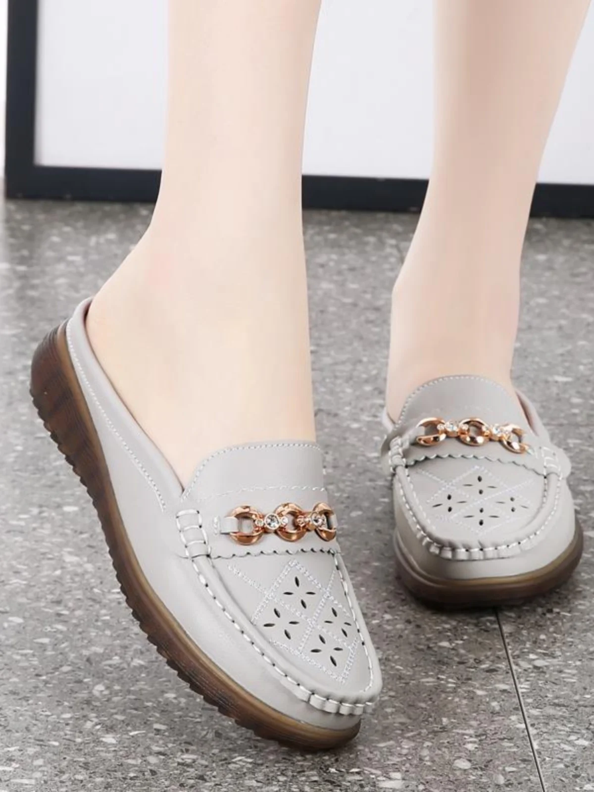 진짜 가죽 반슬리퍼 여성용 미끄럼 방지 빈티지 슬리퍼 반슬리퍼 여성용 진짜 가..