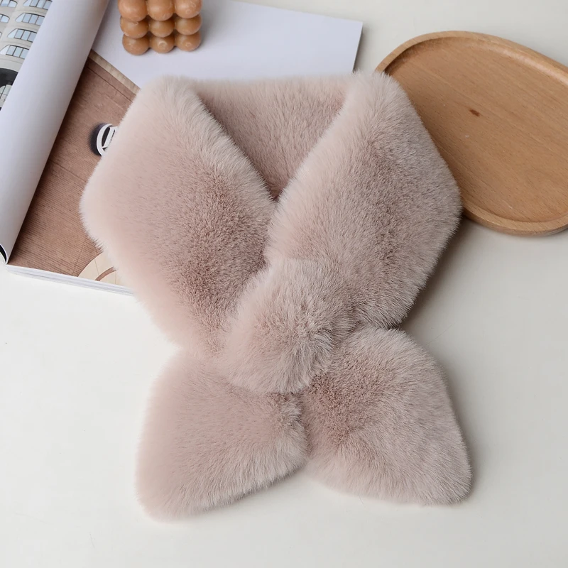 Faux Rex Rabbit Fur Scarf Male Female Winter Thickened Warm Double-sided Neck Cover Neck Protection Faux Fur Plush Scarf 5