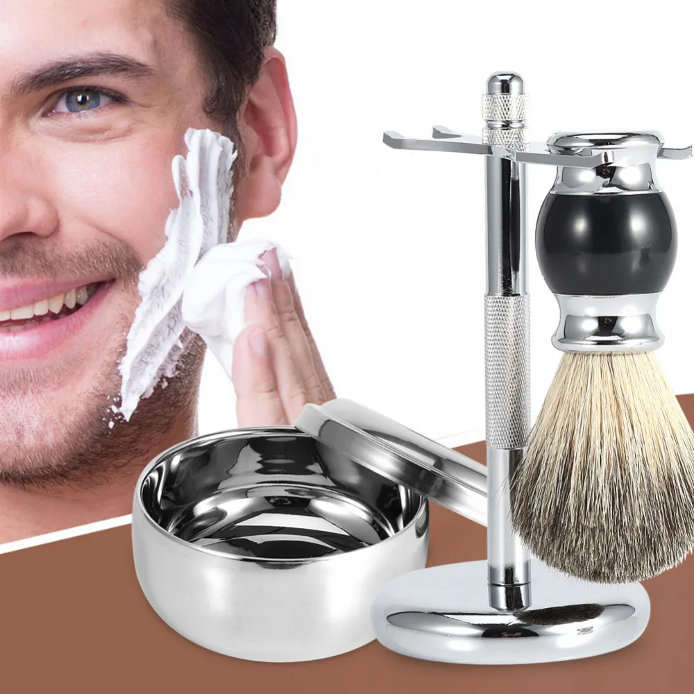 Shaving Brush and Bowl - Shaving Bowl Kit Men Shaving Tool Stand Holder + Faux Badgers Hair Brush + Alloy Soap Mug Bowl Kit
