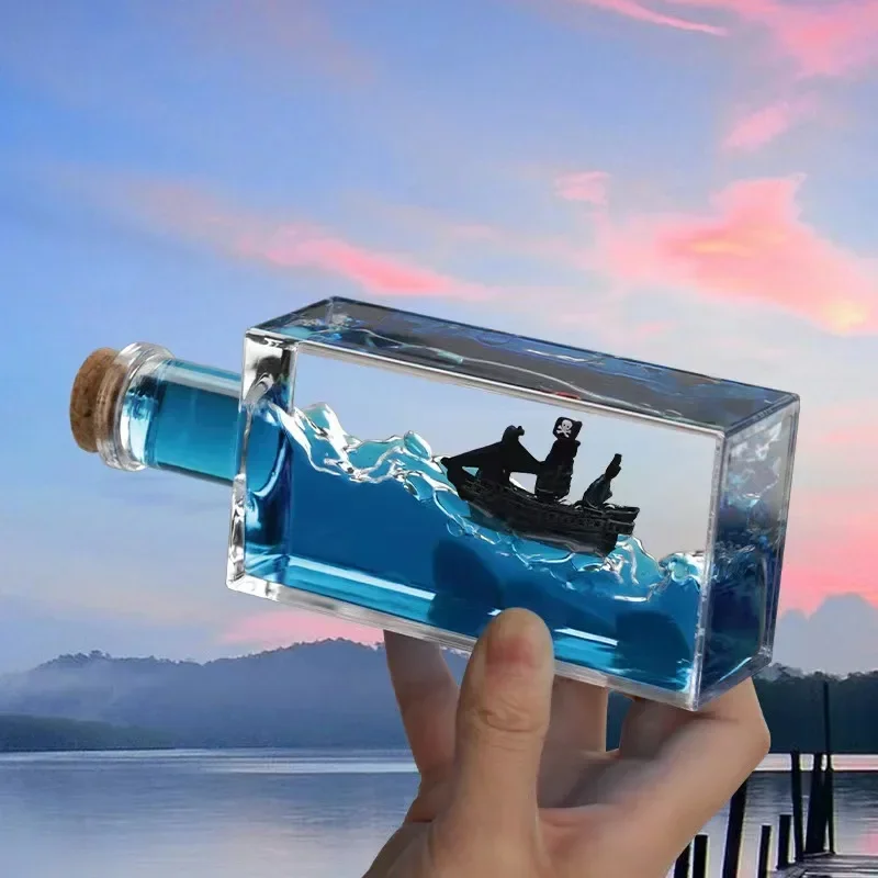 

Cruise Ship Fluid Drift Bottle Black Pearl Ghost Desktop Fluid Floating Boat Hourglass Ornament Home Decor Decompression Gift