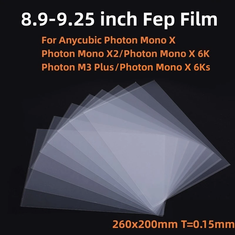 

5Pcs FEP Film 8.9Inch 260*200*0.15mm For ANYCUBIC Mono X 4k 6k Mono X2 M3 Plus Elegoo Saturn 3D Printer Parts Accessories LCD