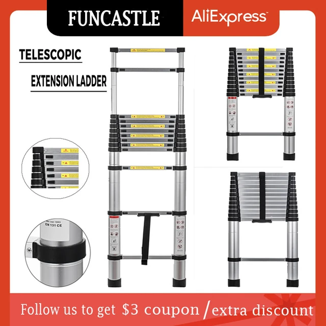 Escalera Telescopica De Aluminio Plegable Para Trabajo 12.5 Pies Ft 330  Libras