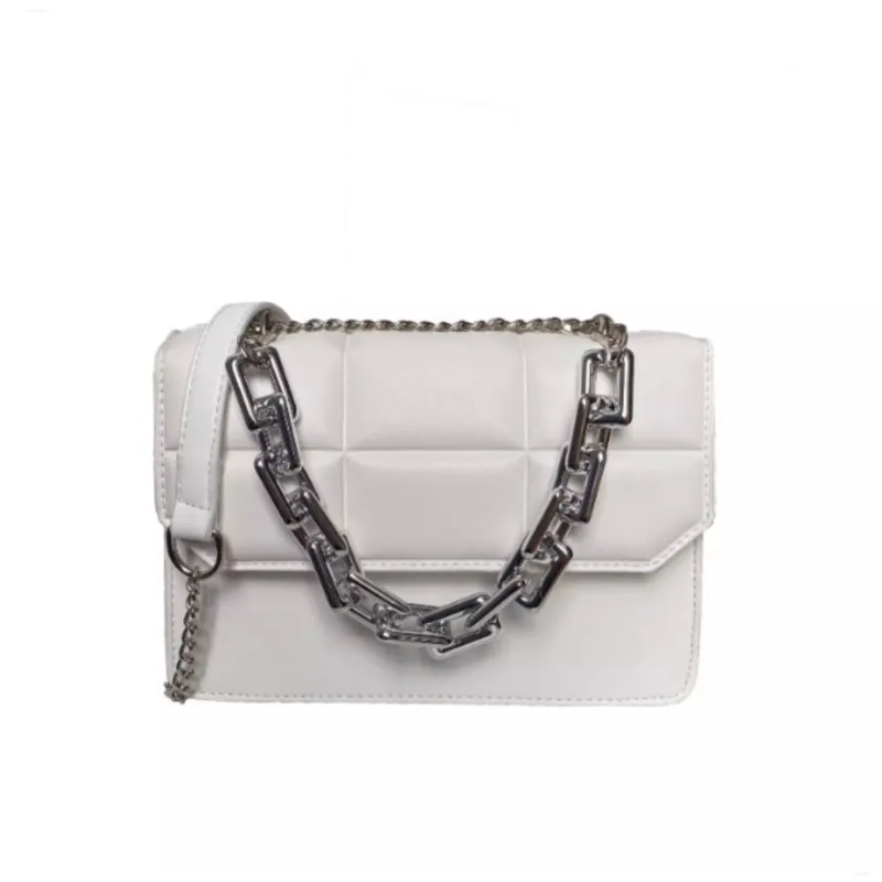 White Chain Grid Embossed Shoulder Bags Women Minimalist Leather Large Capacity Handbag Ladies Luxury Design Crossbody Bag 2025