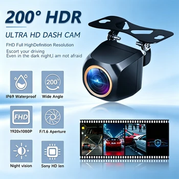 Telecamera posteriore per auto 200 °   Per AHD 1920x1080P Fisheye Obiettivo dorato Full HDR Visione notturna Veicolo Indietro Auto Telecamera frontale di retromarcia