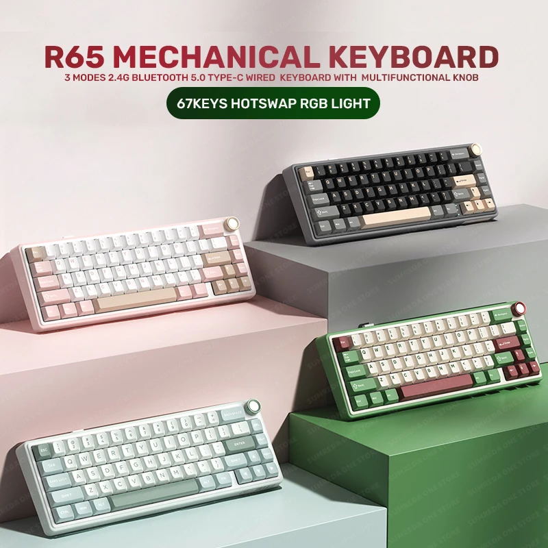 

R65 мини игровая механическая клавиатура 67Key 2,4G Беспроводная Bluetooth игровая клавиатура TYPE-C Проводная RGB Hotswap бесконтактная клавиатура