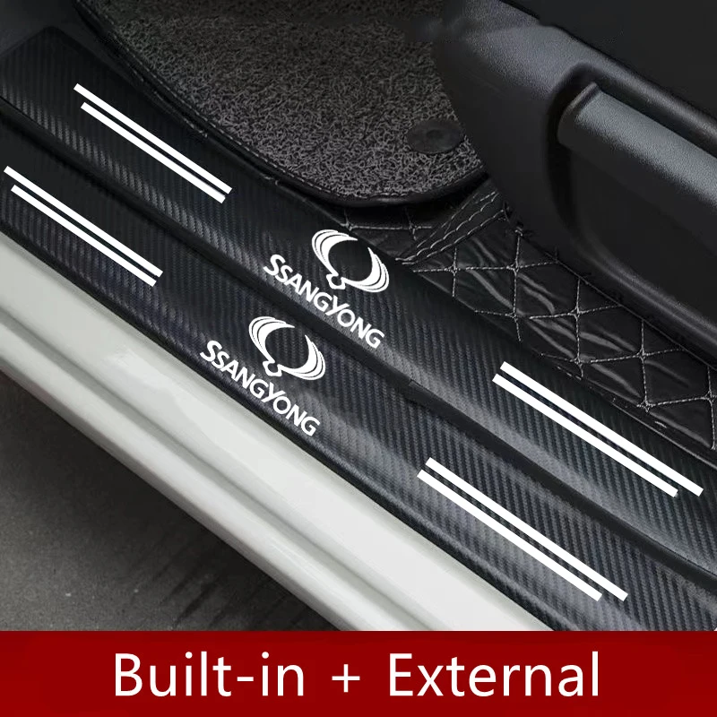 

4pcs Carbon Fiber Door Sill Protector Leather Vinyl Stickers For SsangYong Actyon Kyron Korando Stavic Rexton Musso Rodius XIV-2