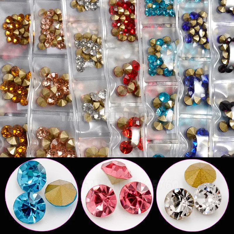 6 Grids/Pack Mix 5 Sizes Nail Glitter V-Bottom Sharp Diamond Gems Arylic Nail Art Rhinestone Jewel Decorations Manicure DIY GZ 2
