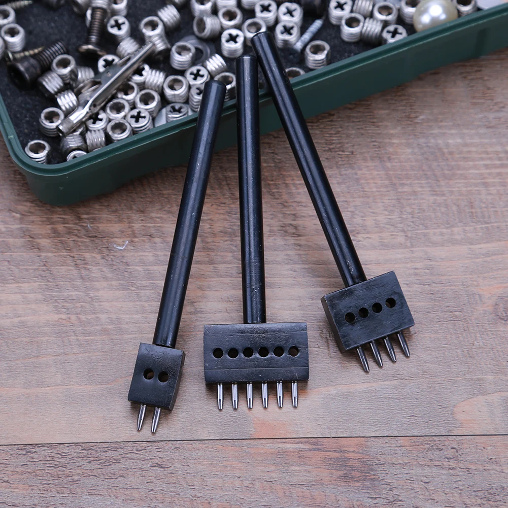 3pcs Leather Hole Punches Row Circular Cut Hole Stitched Spacing 5mm 2/4/6 Prong Leather Punch Craft Tools