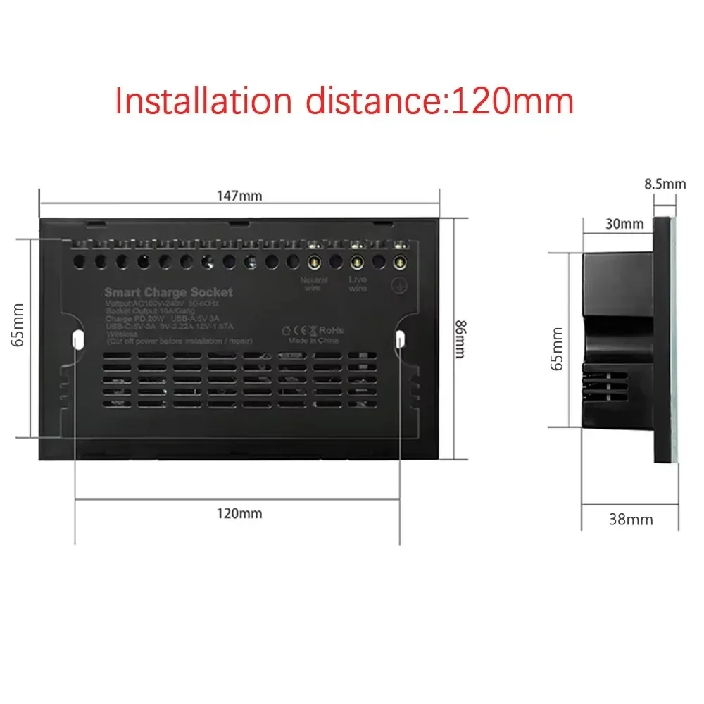 Melery Matter Thread Smart Wall Socket Tempered Glass USB Type-c Fast Charge Port 20W by Homekit Alexa Google Home SmartThings 2