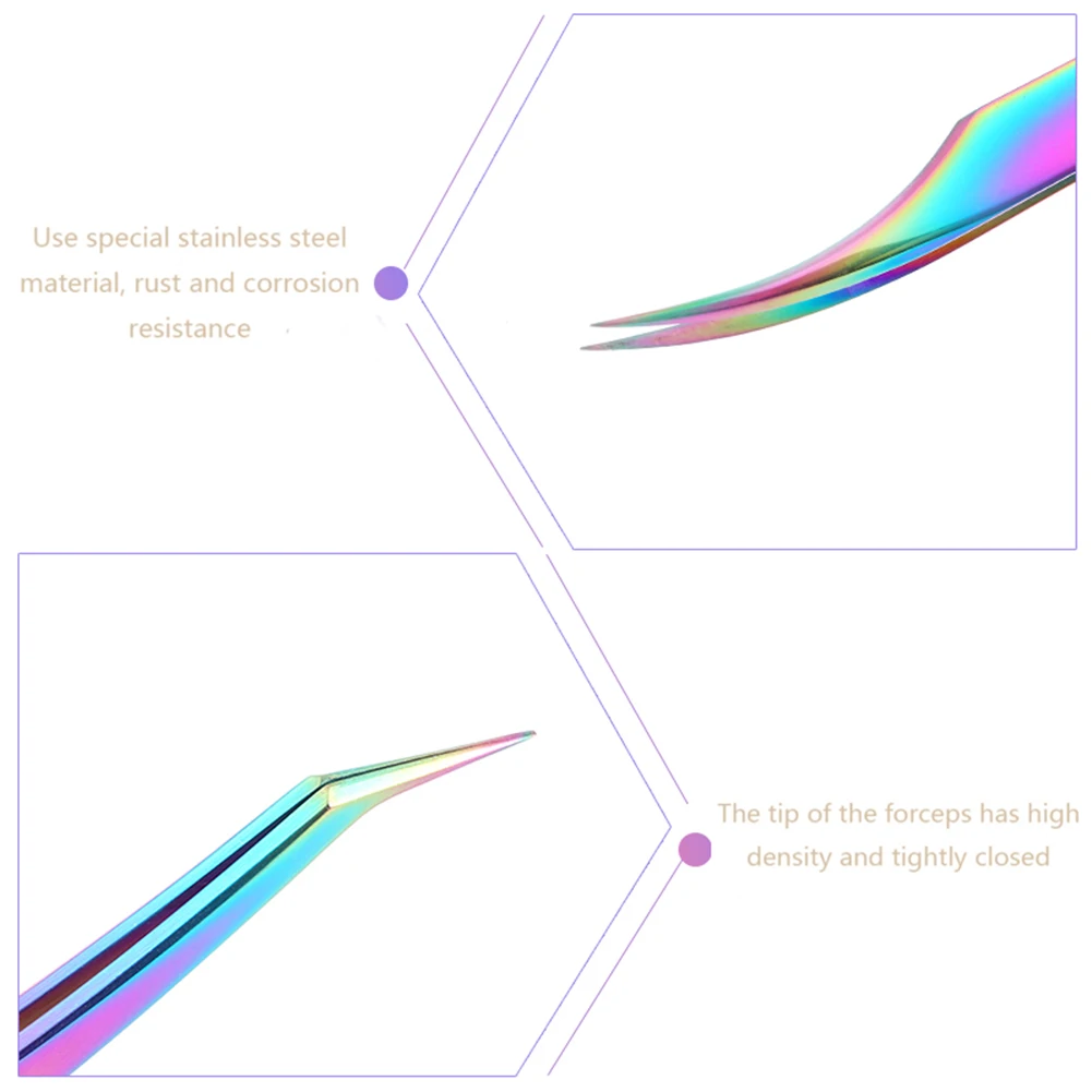 Eyelash Tweezers Rainbow Anti-static Extension Fan Lash Eyebrow Curved Straight Excellent Closure