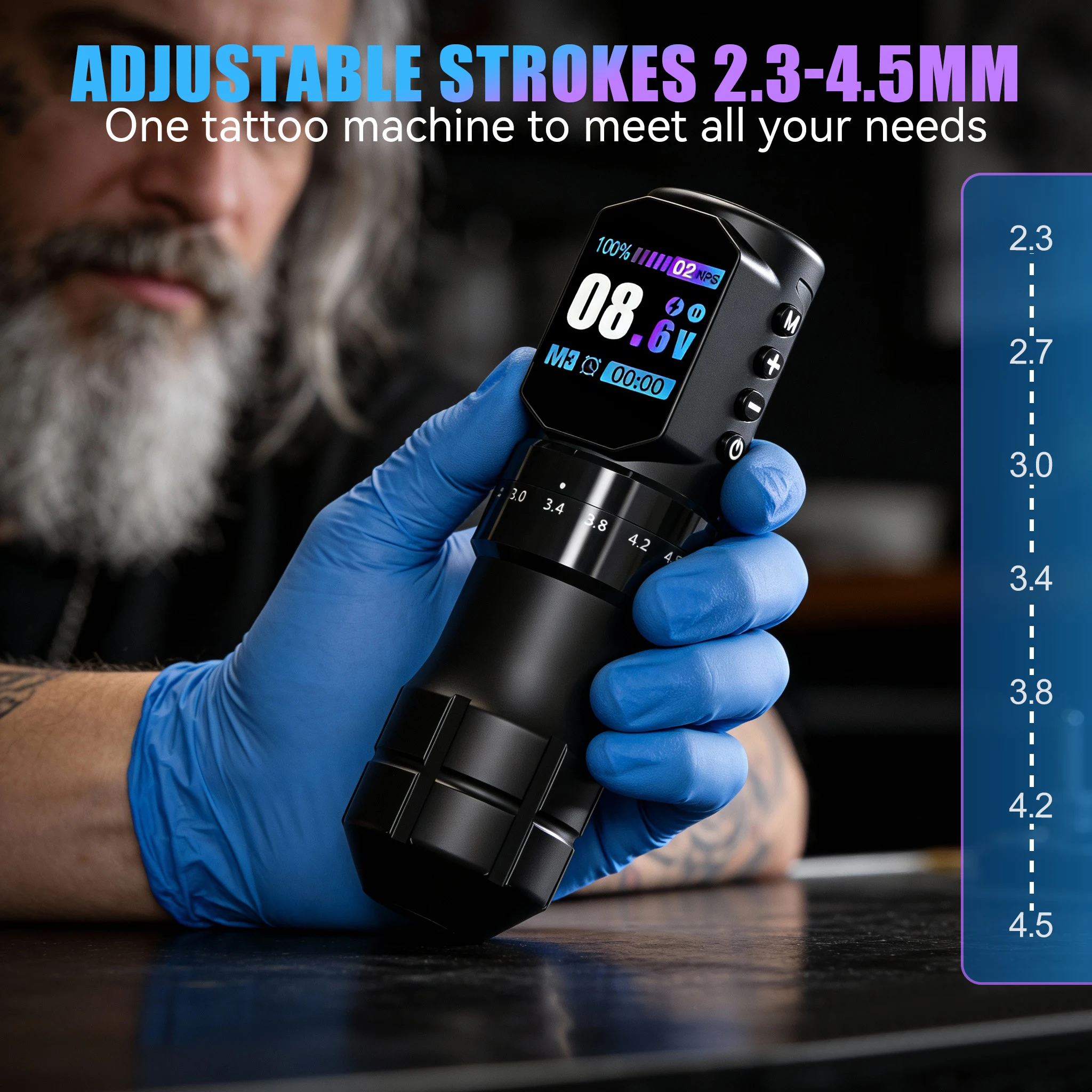 Professional Adjustable Stroke Tattoo Machine Wireless Tattoo Pen Coreless Brushless Motor High-Capacity Battery For Tattoo Art