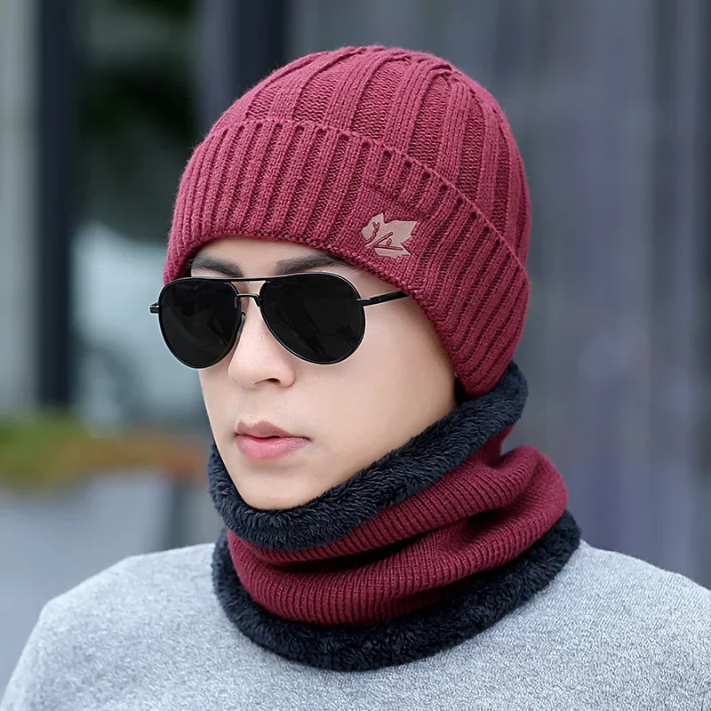 Men's Fashion Winter Beanies Hats Scarf Casual Knitted Balaclava Beanie Caps Mufflers Hat for Men Mouth Neck Warmer M007