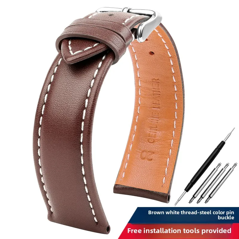 Premium Genuine Leather Men's Watch Band - Black, Brown, Blue - Luxurious Cowhide Bracelet