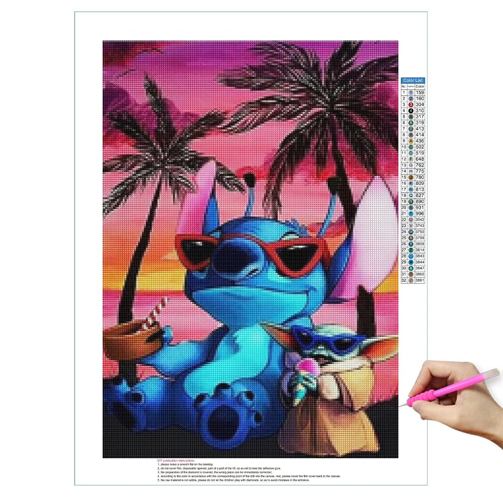 Karyees 20x14Inch Disney Lilo & Stitch DIY 5D Diamond Painting by Numbers  Kits Lilo and Stitch 5D Diamond Canvas Painting by Number Full Drill  Diamond