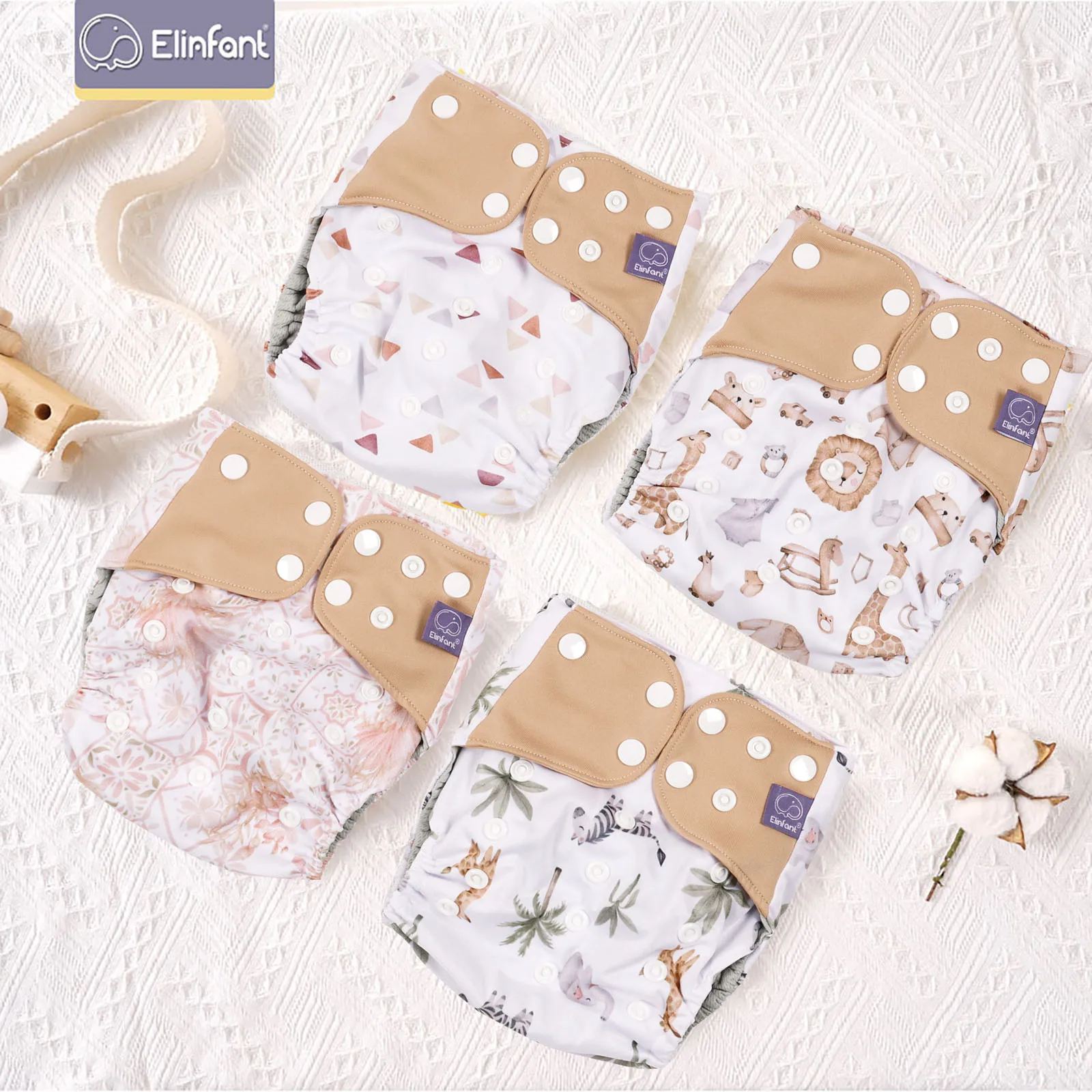 Elinfant Grey Mesh Cloth 4 Pezzi Pannolino Ecologico Pannolino Di Stoffa Lavabile Pannolino Regolabile Pannolini Tascabili Riutilizzabili