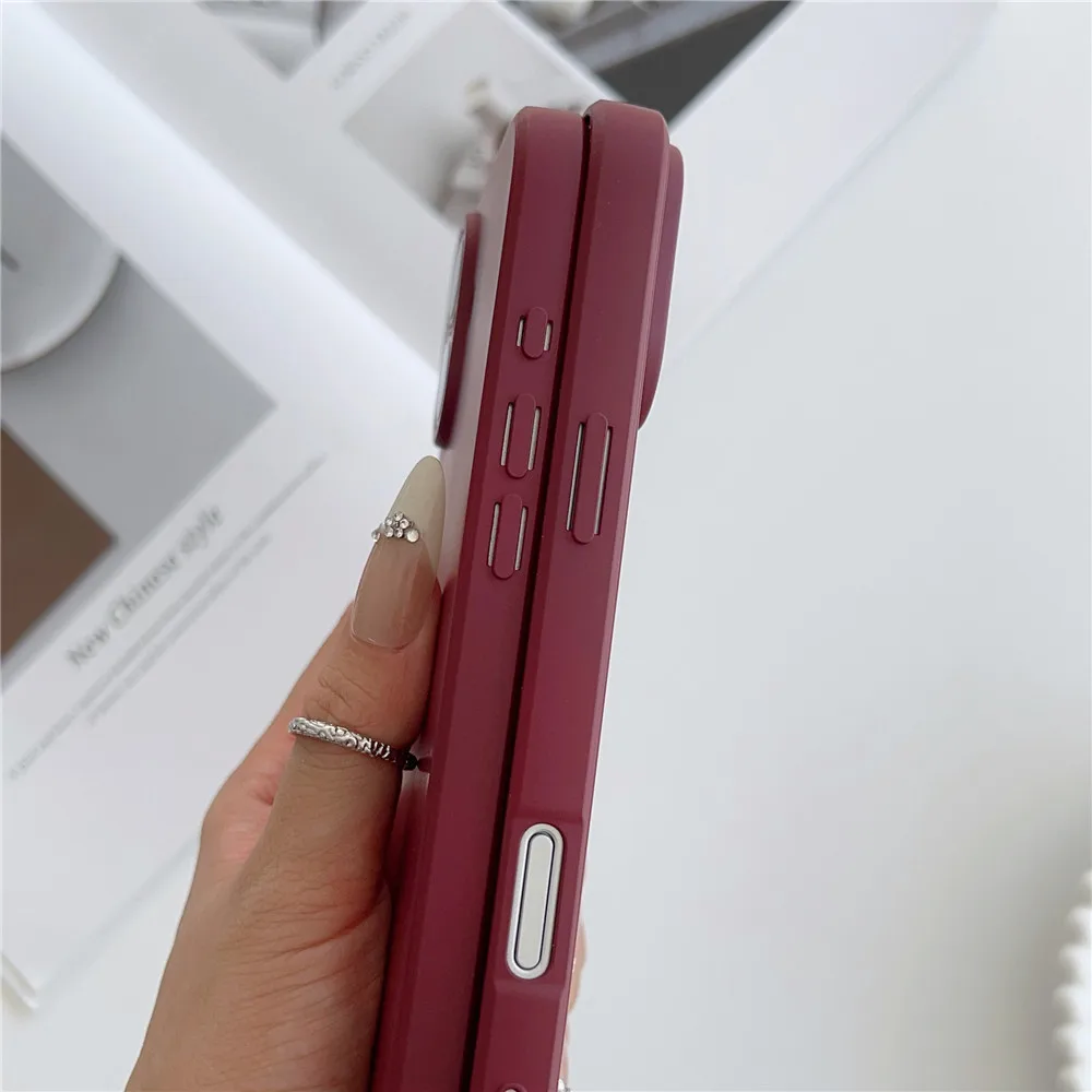 Wine Red Liquid Silicone Soft Shockproof Phone Case - Solid Color Cover