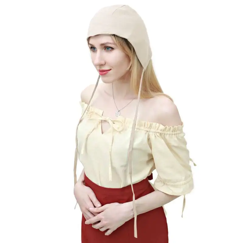 DAZCOS Medieval Coif Cap Linen Cap Women's 13-15 Century Victorian Hat Colonial Cosplay Headwear Red Brown White Black